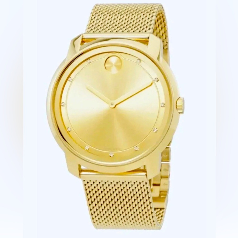 New Movado Bold Men’s Yellow Gold 44mm Watch With Diamond Markers 3600460